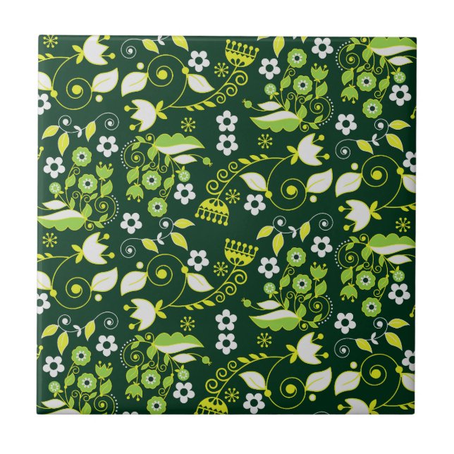 Carreau Modèle floral scandinave moderne vert foncé (Devant)