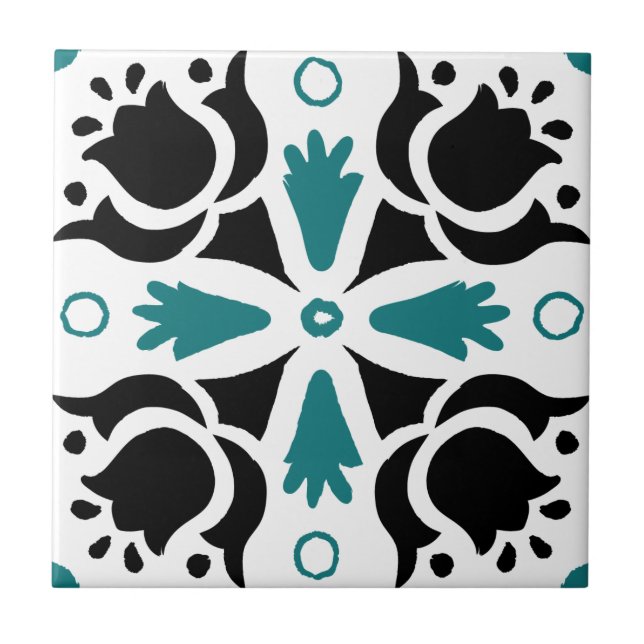 Carreau Modèle floral Turquoise et noir (Devant)