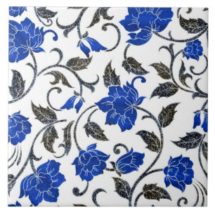 Carreau Modèle Floral vintage en bleu et blanc