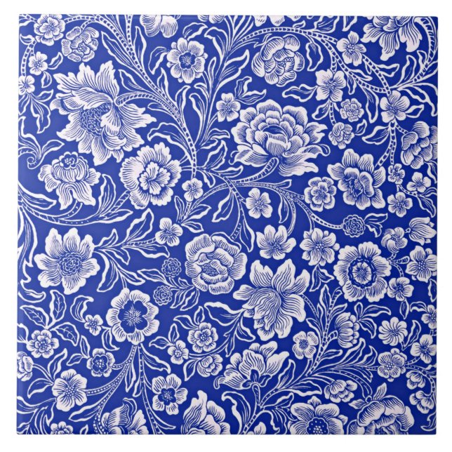 Carreau Modèle floral vintage en bleu vif (Devant)