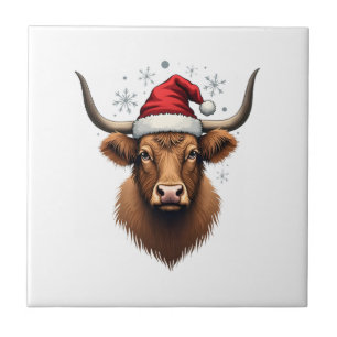 Carreau Modèle Noël Vache Highland Vintage avec le Père No