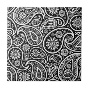 Carreau Modèle noir et blanc Vintage Paisley Damask