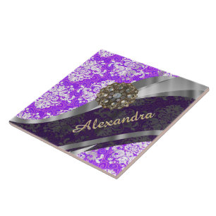 Carreau Modèle personnalisé violet joli girly damask
