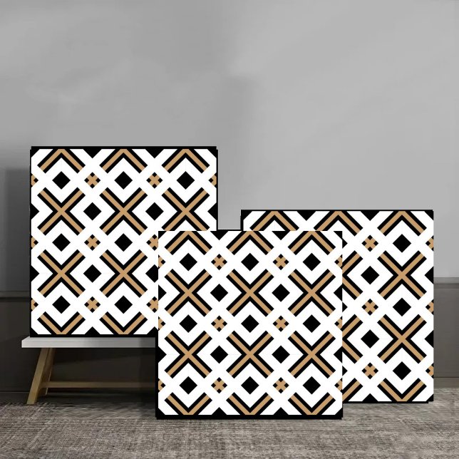 Carreau Modern Black and Gold Geometric Plaid (Créateur téléchargé)