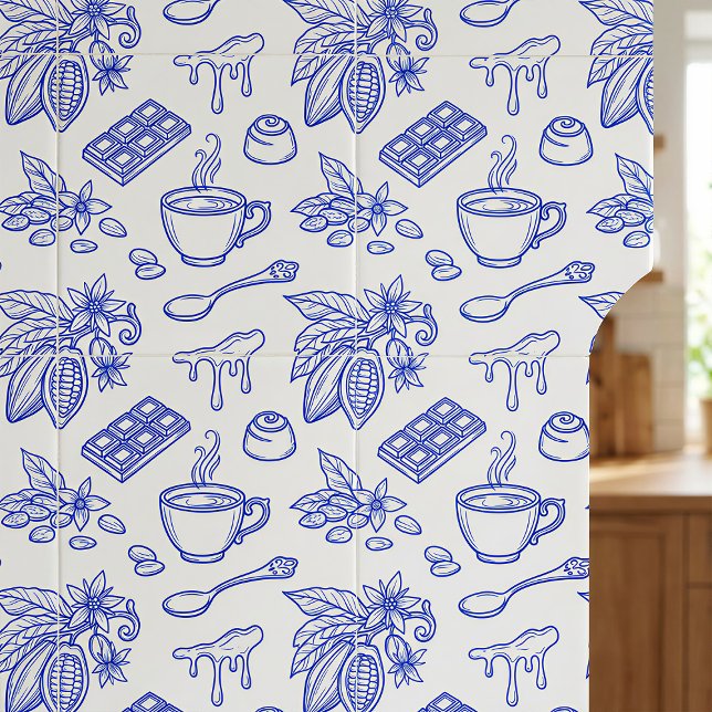 Carreau Modern Blue Toile Cacao and Chocolate Pattern (Créateur téléchargé)