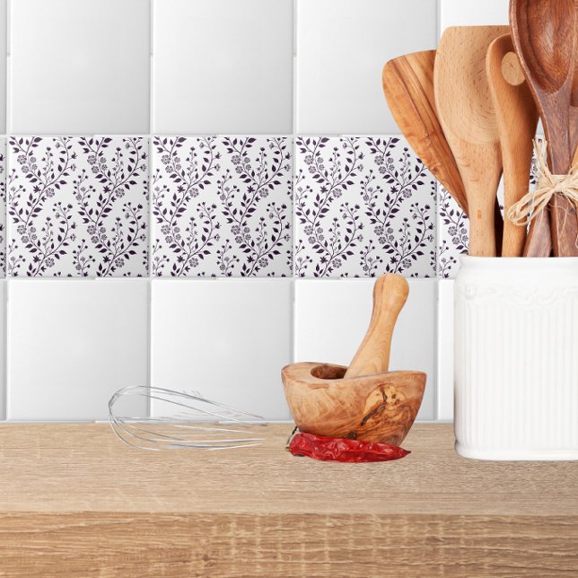 Carreau Modern Boho Floral Pattern Plum White (Créateur téléchargé)