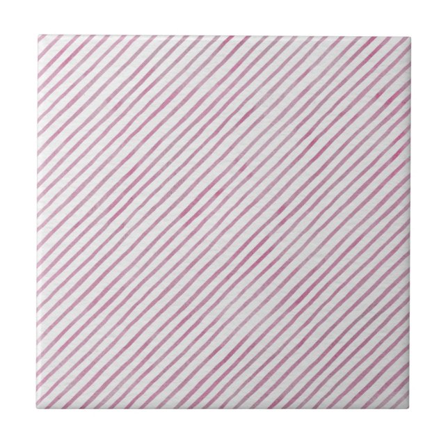 Carreau Modern Pink and White Stripes Ceramic Tile (Devant)