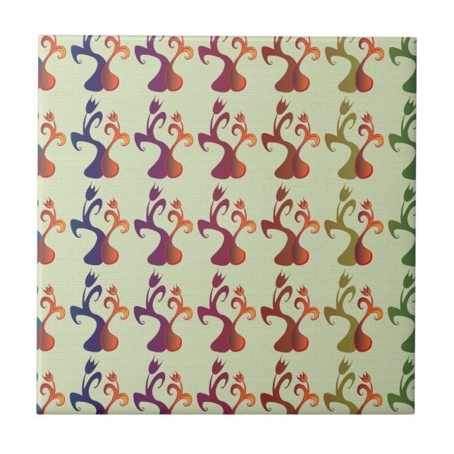 Carreau Moderne Abstrait Multicolor Tulip Design floral (Devant)