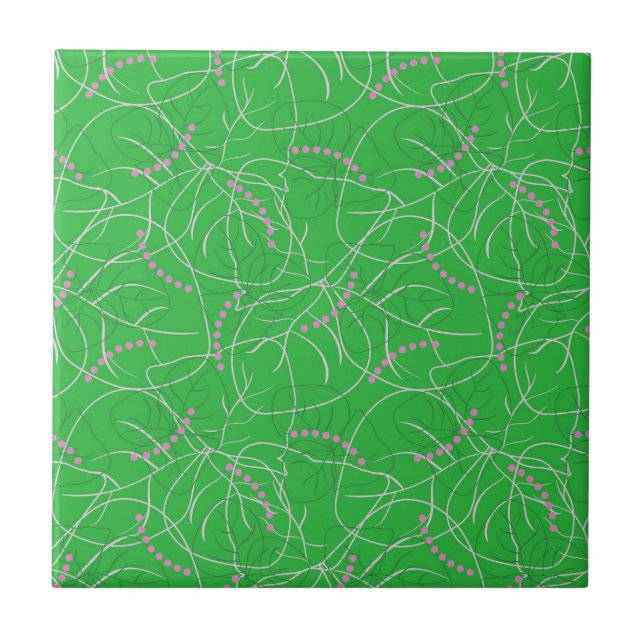 Carreau Moderne Abstrait rose vert rose Floral Version 3 (Devant)