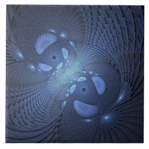 Carreau Moderne Abstrait tendance Dusk Blue Fractal Art