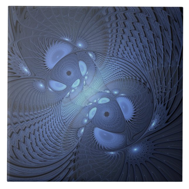 Carreau Moderne Abstrait tendance Dusk Blue Fractal Art (Devant)