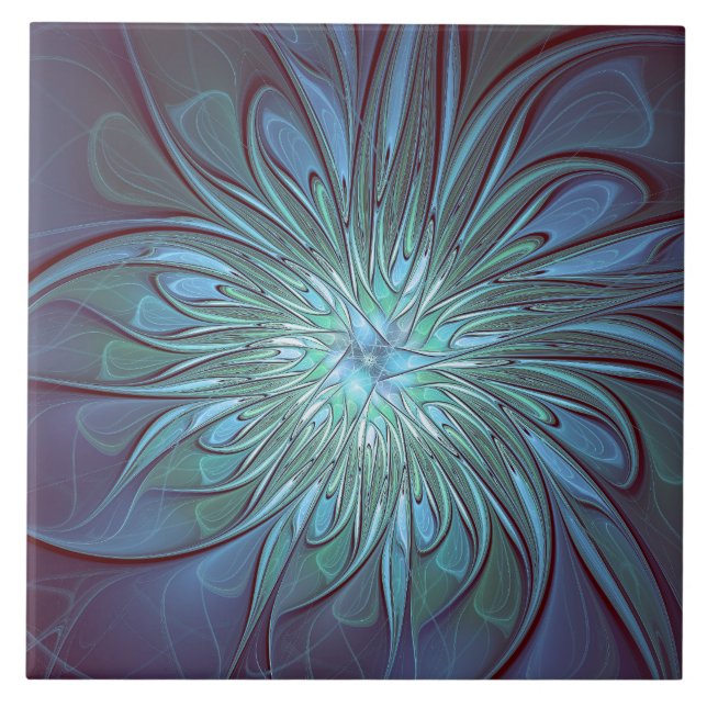 Carreau Moderne Abstrait tendance Fleur bleue Fractal Art (Devant)