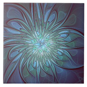 Carreau Moderne Abstrait tendance Fleur bleue Fractal Art