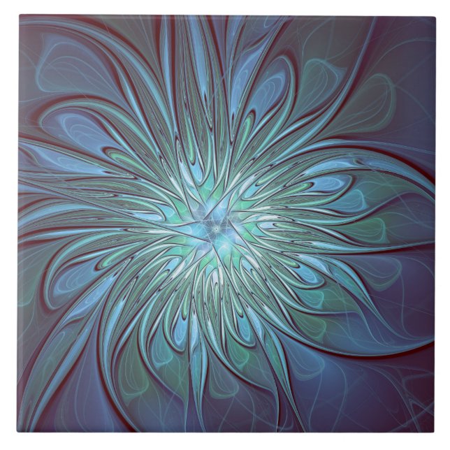 Carreau Moderne Abstrait tendance Fleur bleue Fractal Art (Devant)