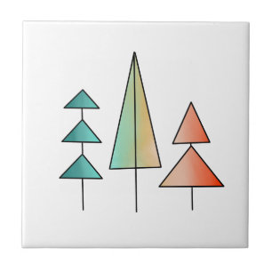 Carreau moderne arc-en-ciel arbres roses sarcelle simple m