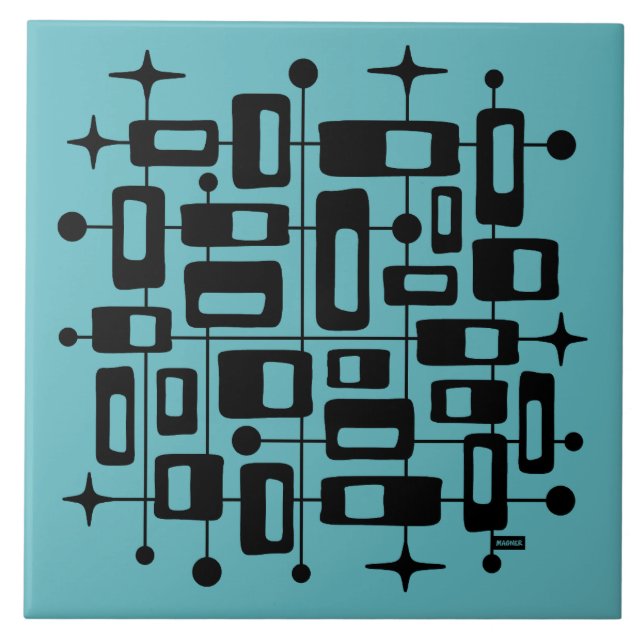Carreau Moderne Atomique Abstrait du Milieu du Siècle (Devant)