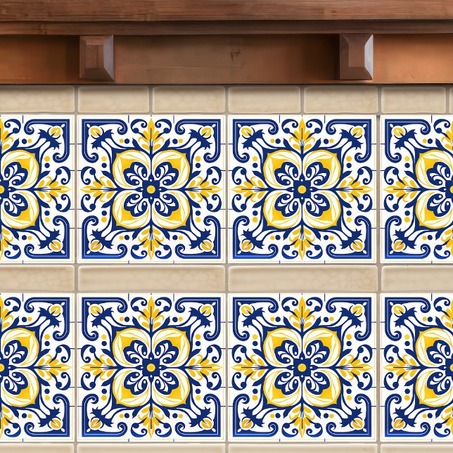 Carreau Moderne Azulejo Bleu Jaune Portugais Lisbonne (Créateur téléchargé)