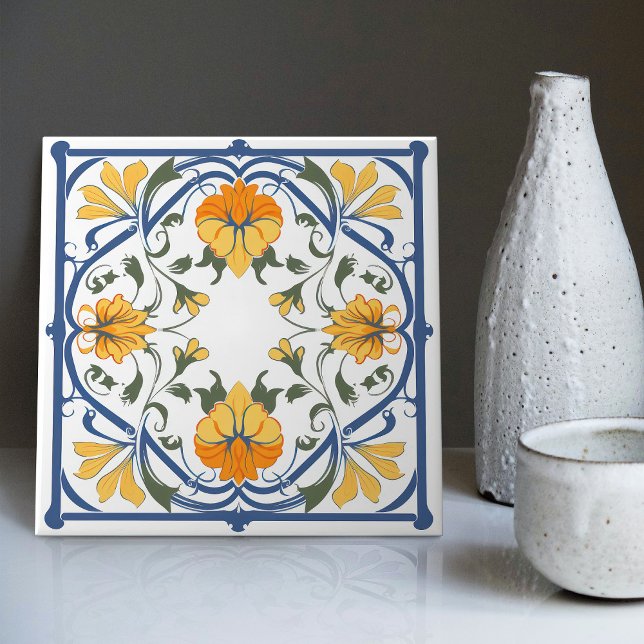 Carreau Moderne Azulejo Bleu Jaune Portugais Lisbonne (Créateur téléchargé)