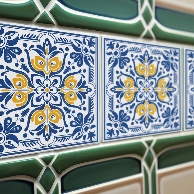 Carreau Moderne Azulejo Bleu Jaune Portugais Lisbonne (Créateur téléchargé)