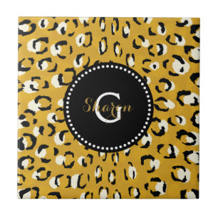 Carreau Moderne chic imprimé guépard or motif monogramme