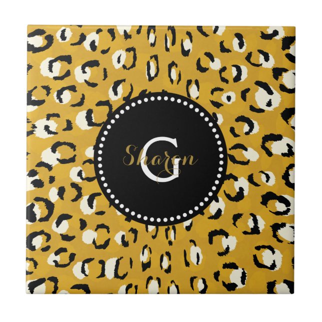 Carreau Moderne chic imprimé guépard or motif monogramme (Devant)