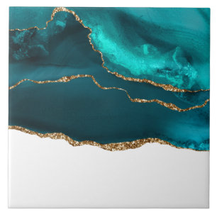 Carreau Moderne Design Turquoise Agate & Gold Ribbon sur B