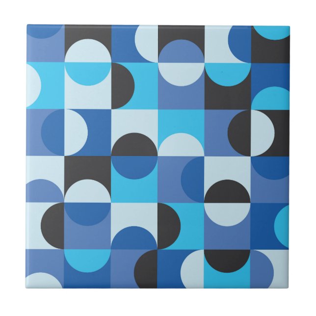 Carreau Moderne du milieu du siècle Demi-cercles Bleu Turq (Devant)