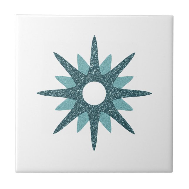 Carreau Moderne du Milieu du Siècle Simple Étoile Turquois (Devant)