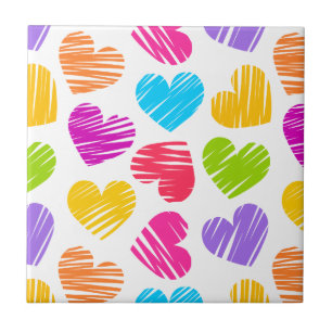 Carreau Moderne et Fille Vibrant Doodled Hearts Motif