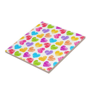 Carreau Moderne et Fille Vibrant Doodled Hearts Motif