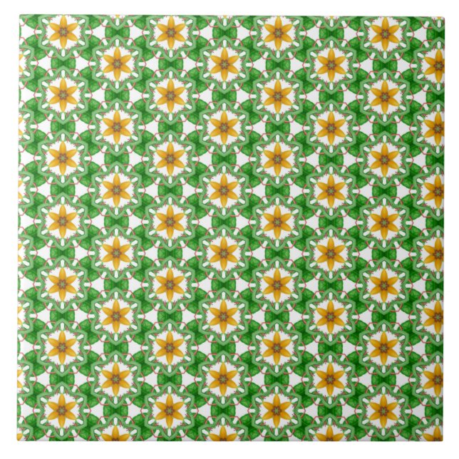 Carreau Moderne Floral Géométrique Abstrait Jaune Vert (Devant)