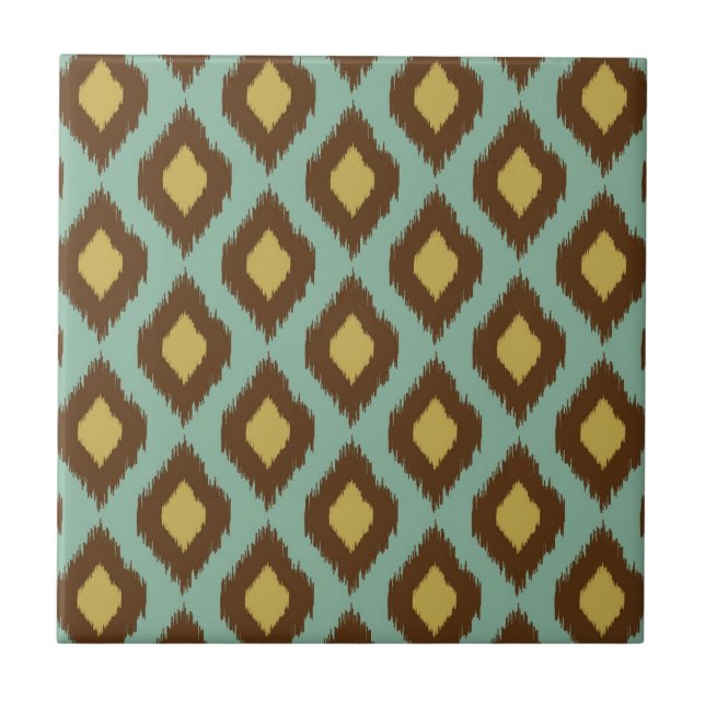 Carreau Moderne jaune bleu d'ikat tribal moderne (Devant)