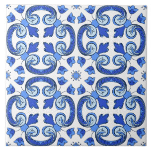 Carreau Moderne Lisbonne Bleu Indigo Mosaic Azulejos
