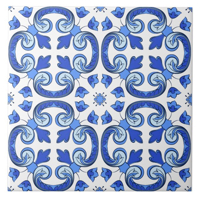 Carreau Moderne Lisbonne Bleu Indigo Mosaic Azulejos (Devant)