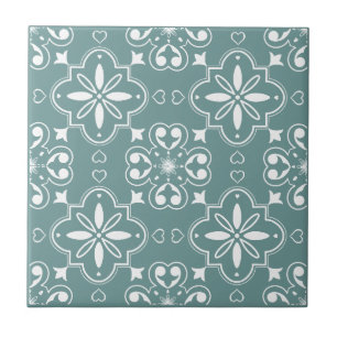 Carreau Moderne Méditerranée Turquoise Vert Motif blanc