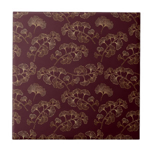 Carreau Moderne Minimaliste Feuille d'Or Marron
