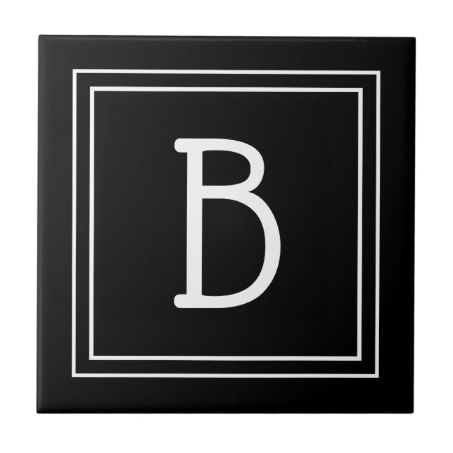 Carreau Moderne Monogramme Noir & Blanc Initial Simple (Devant)