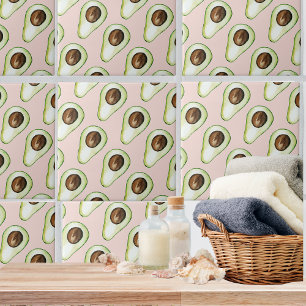 Carreau Moderne Pastel Rose Et Vert Motif Avocado