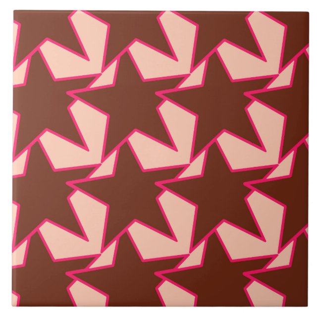 Carreau Moderne Star Géométrique - chocolat et pêche (Devant)