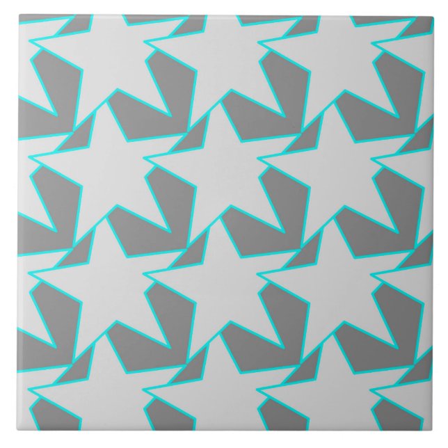 Carreau Moderne Star Géométrique - gris et turquoise (Devant)