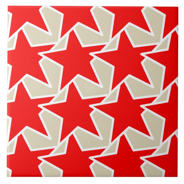 Carreau Moderne Star Géométrique - rouge profond et taupe (Devant)