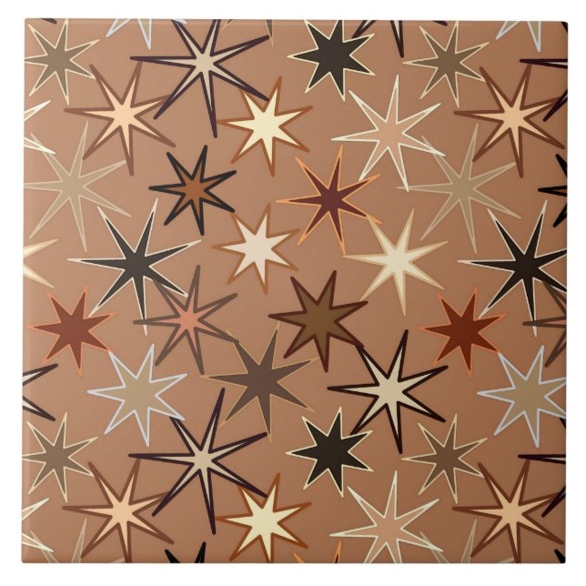 Carreau Moderne Starburst Print, Café Brown et beige (Devant)