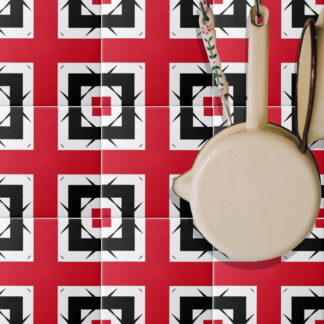 Carreau Moderne tendance Abstrait rouge noir & blanc géomé (Créateur téléchargé)