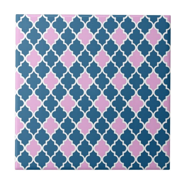Carreau moderne, tendance rose et bleu marine quatrefeuill (Devant)