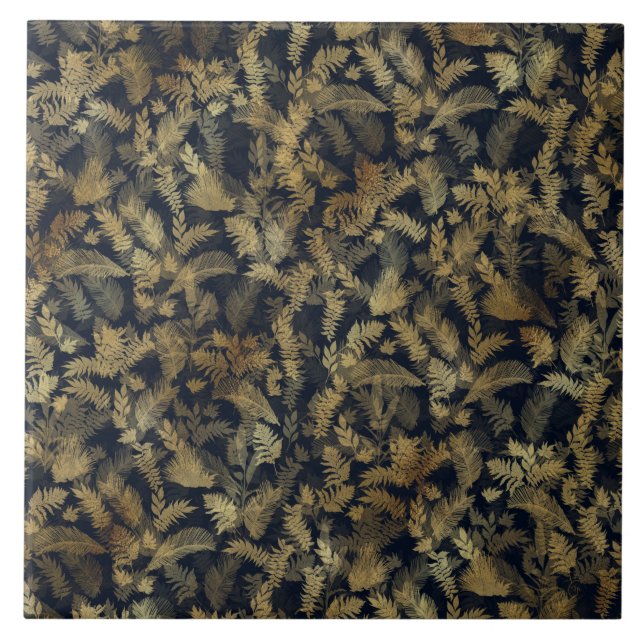 Carreau Moderne Tropical Gold Foliage Motif bleu (Devant)