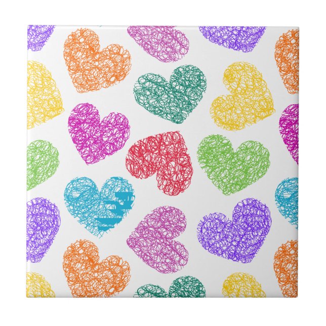 Carreau Moderne Vibrant Rainbow Doodle Hearts mignon Motif (Devant)