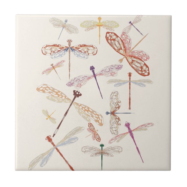 Carreau Moderne Vintage Boho Rose Dragonfly Art  (Devant)