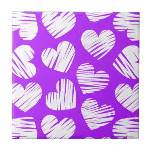 Carreau Moderne violet blanc Doodled Heart Valentine's Day