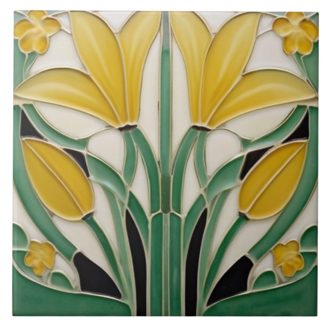 Carreau Moderniste Art Nouveau Fleurs Tulipes Jaunes (Devant)