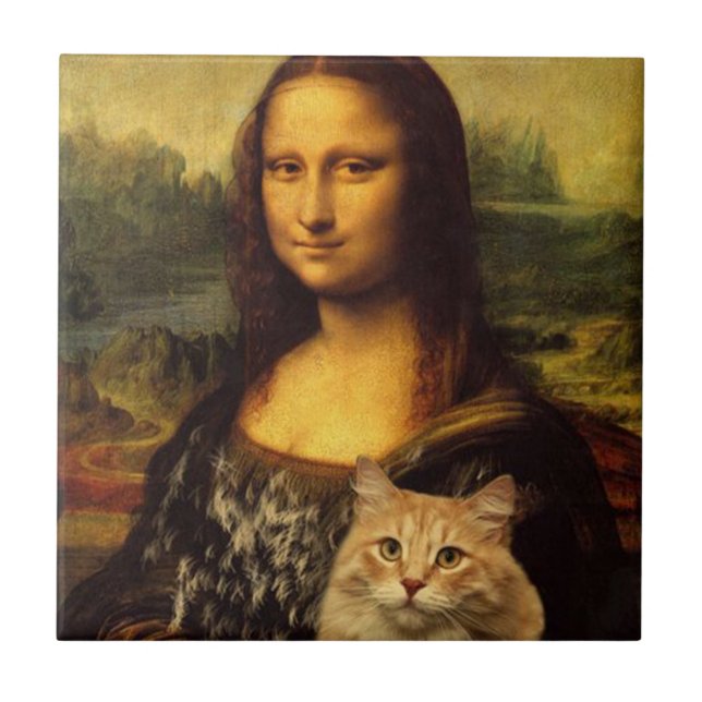 Carreau Mona Lisa avec son chat, Fourrure de chat, Amateur (Devant)